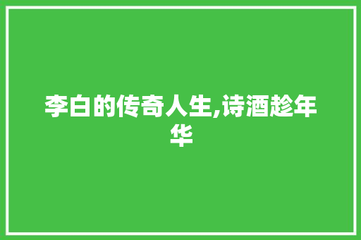 李白的传奇人生,诗酒趁年华