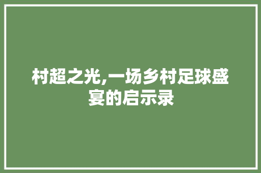 村超之光,一场乡村足球盛宴的启示录