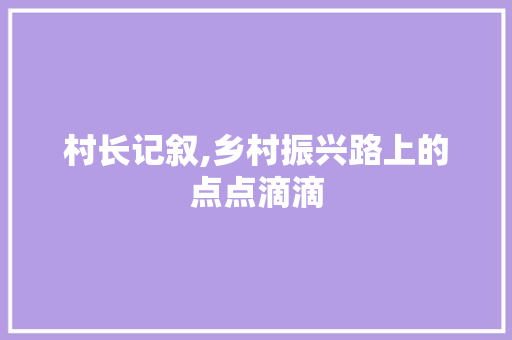 村长记叙,乡村振兴路上的点点滴滴