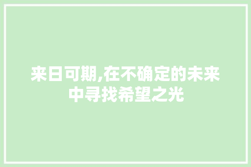 来日可期,在不确定的未来中寻找希望之光