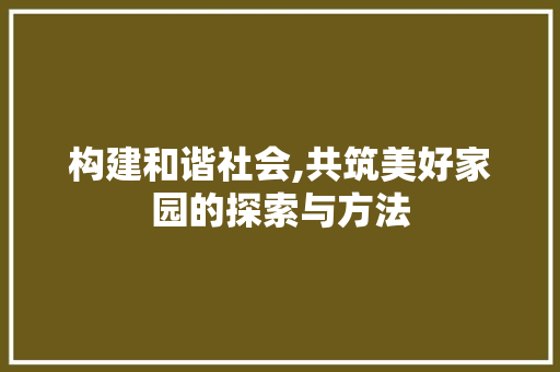 构建和谐社会,共筑美好家园的探索与方法