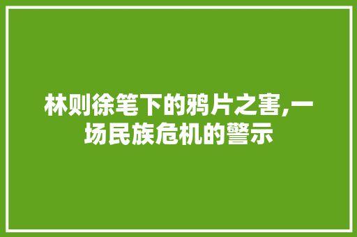 林则徐笔下的鸦片之害,一场民族危机的警示