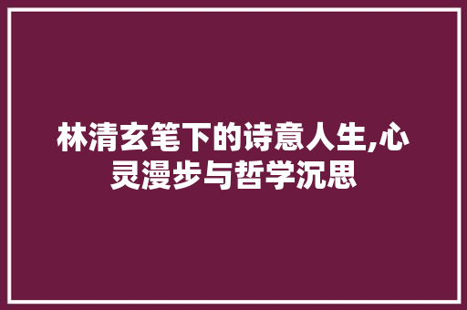 林清玄笔下的诗意人生,心灵漫步与哲学沉思