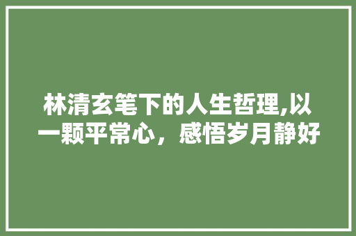 林清玄笔下的人生哲理,以一颗平常心，感悟岁月静好