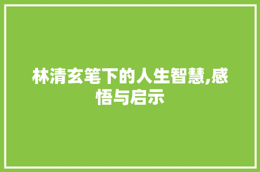 林清玄笔下的人生智慧,感悟与启示