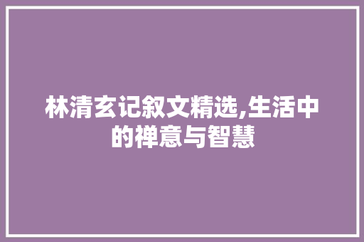 林清玄记叙文精选,生活中的禅意与智慧