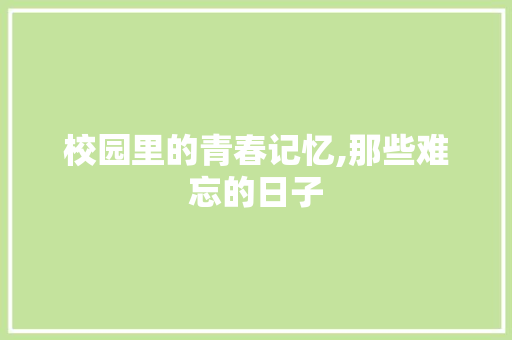 校园里的青春记忆,那些难忘的日子