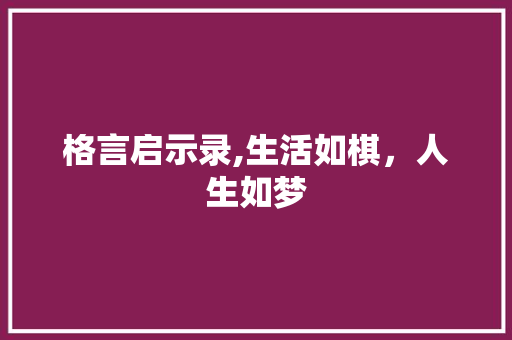 格言启示录,生活如棋，人生如梦