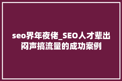 seo界年夜佬_SEO人才辈出闷声搞流量的成功案例