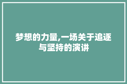 梦想的力量,一场关于追逐与坚持的演讲