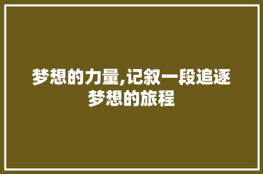 梦想的力量,记叙一段追逐梦想的旅程