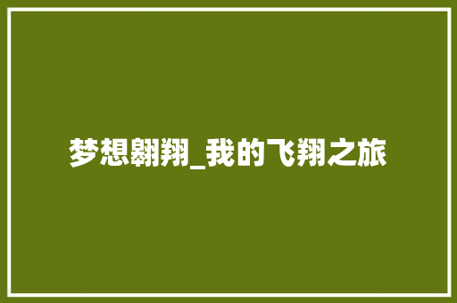 梦想翱翔_我的飞翔之旅