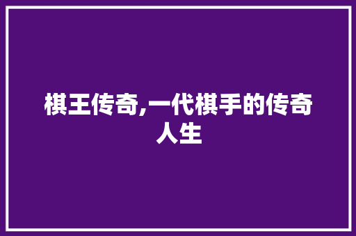 棋王传奇,一代棋手的传奇人生