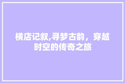 横店记叙,寻梦古韵，穿越时空的传奇之旅