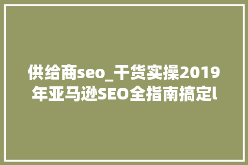 供给商seo_干货实操2019年亚马逊SEO全指南搞定listing排名和提升销量