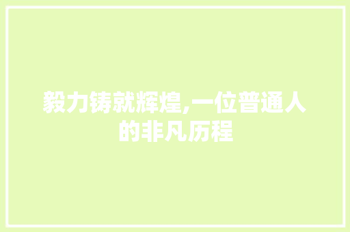 毅力铸就辉煌,一位普通人的非凡历程