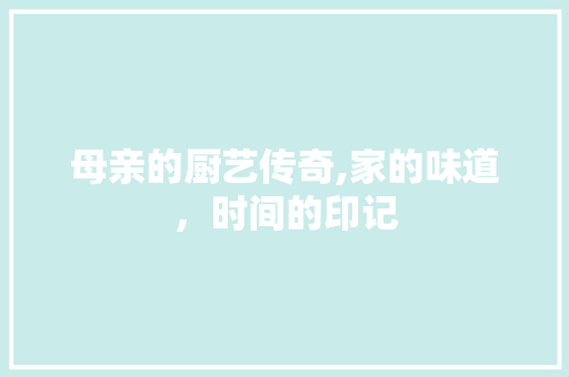 母亲的厨艺传奇,家的味道，时间的印记