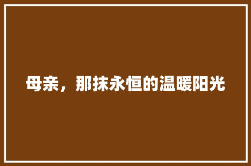 母亲，那抹永恒的温暖阳光