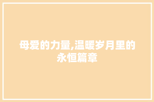 母爱的力量,温暖岁月里的永恒篇章