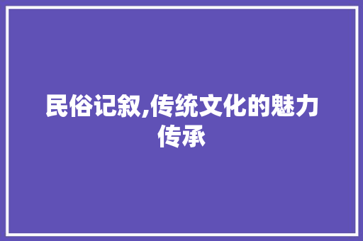 民俗记叙,传统文化的魅力传承