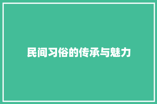 民间习俗的传承与魅力