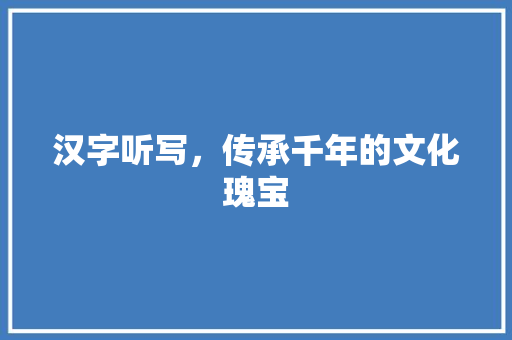 汉字听写，传承千年的文化瑰宝