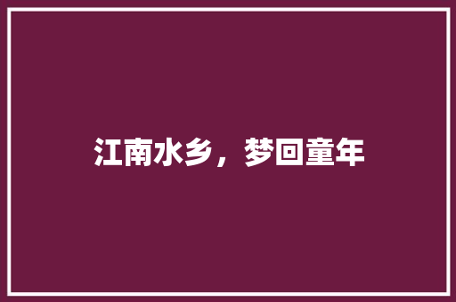 江南水乡，梦回童年