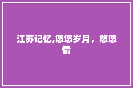 江苏记忆,悠悠岁月，悠悠情