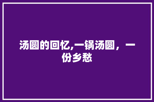 汤圆的回忆,一锅汤圆，一份乡愁