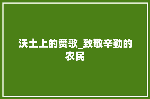 沃土上的赞歌_致敬辛勤的农民