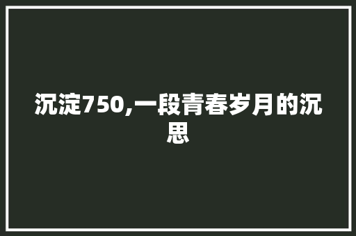 沉淀750,一段青春岁月的沉思