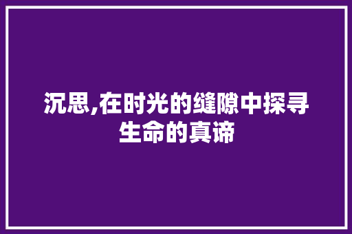 沉思,在时光的缝隙中探寻生命的真谛