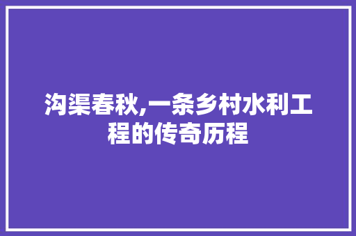 沟渠春秋,一条乡村水利工程的传奇历程