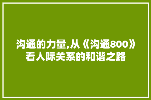 沟通的力量,从《沟通800》看人际关系的和谐之路