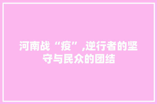 河南战“疫”,逆行者的坚守与民众的团结