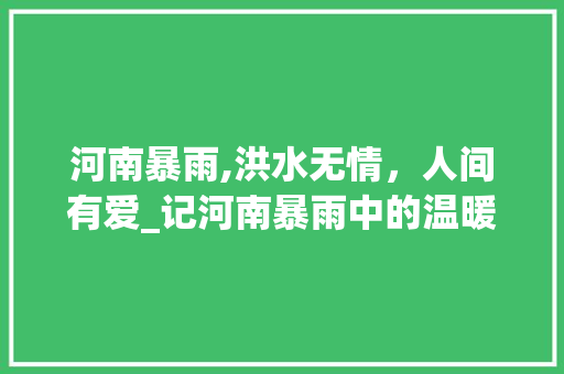 河南暴雨,洪水无情，人间有爱_记河南暴雨中的温暖瞬间