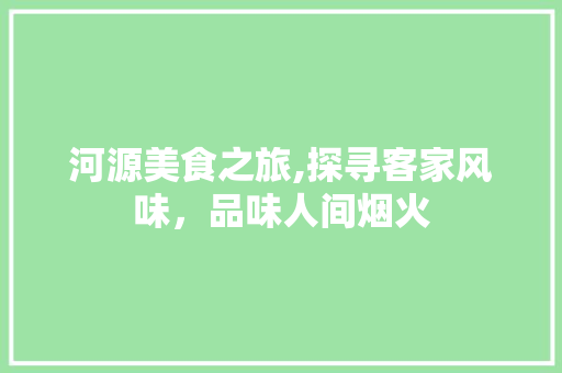 河源美食之旅,探寻客家风味，品味人间烟火