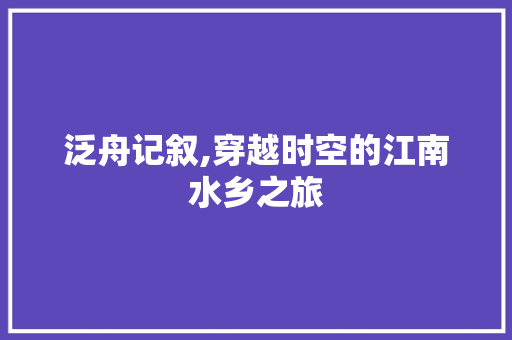 泛舟记叙,穿越时空的江南水乡之旅