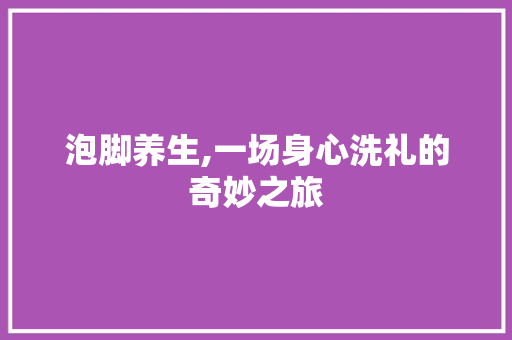 泡脚养生,一场身心洗礼的奇妙之旅