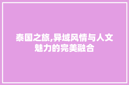 泰国之旅,异域风情与人文魅力的完美融合