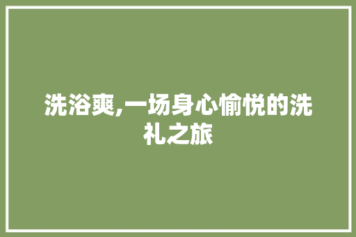 洗浴爽,一场身心愉悦的洗礼之旅