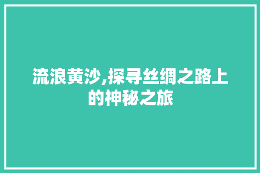 流浪黄沙,探寻丝绸之路上的神秘之旅