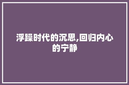 浮躁时代的沉思,回归内心的宁静