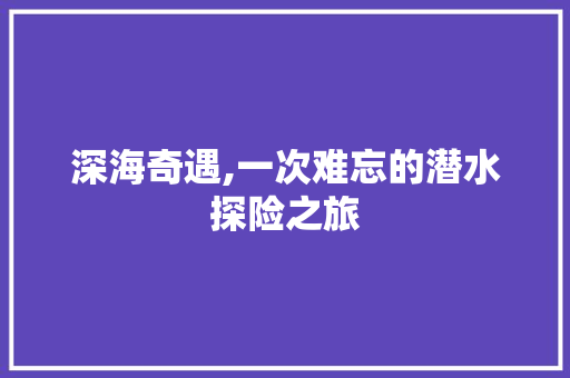 深海奇遇,一次难忘的潜水探险之旅