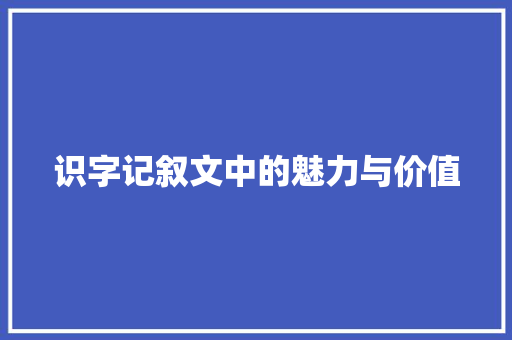 识字记叙文中的魅力与价值