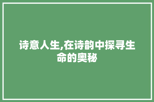 诗意人生,在诗韵中探寻生命的奥秘