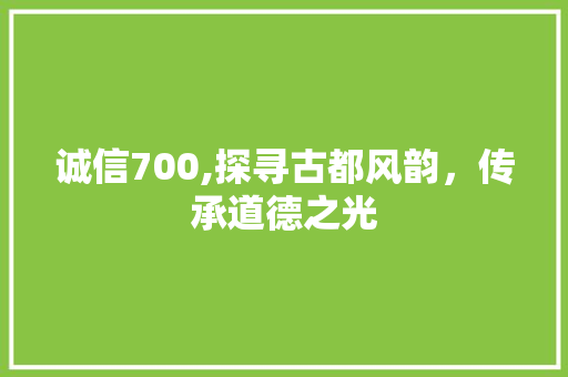 诚信700,探寻古都风韵，传承道德之光