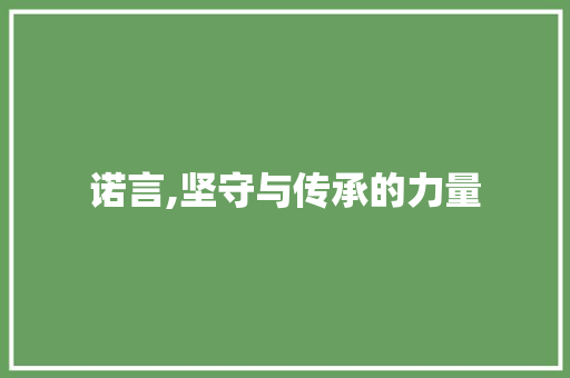 诺言,坚守与传承的力量