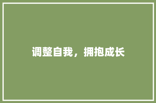 调整自我，拥抱成长