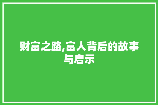 财富之路,富人背后的故事与启示